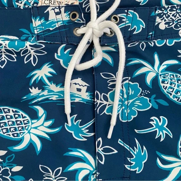 J Crew Swim Trunks Men’s 38 Blue Pineapple Hawaiian Lined Flex Beach - Picture 3 of 9